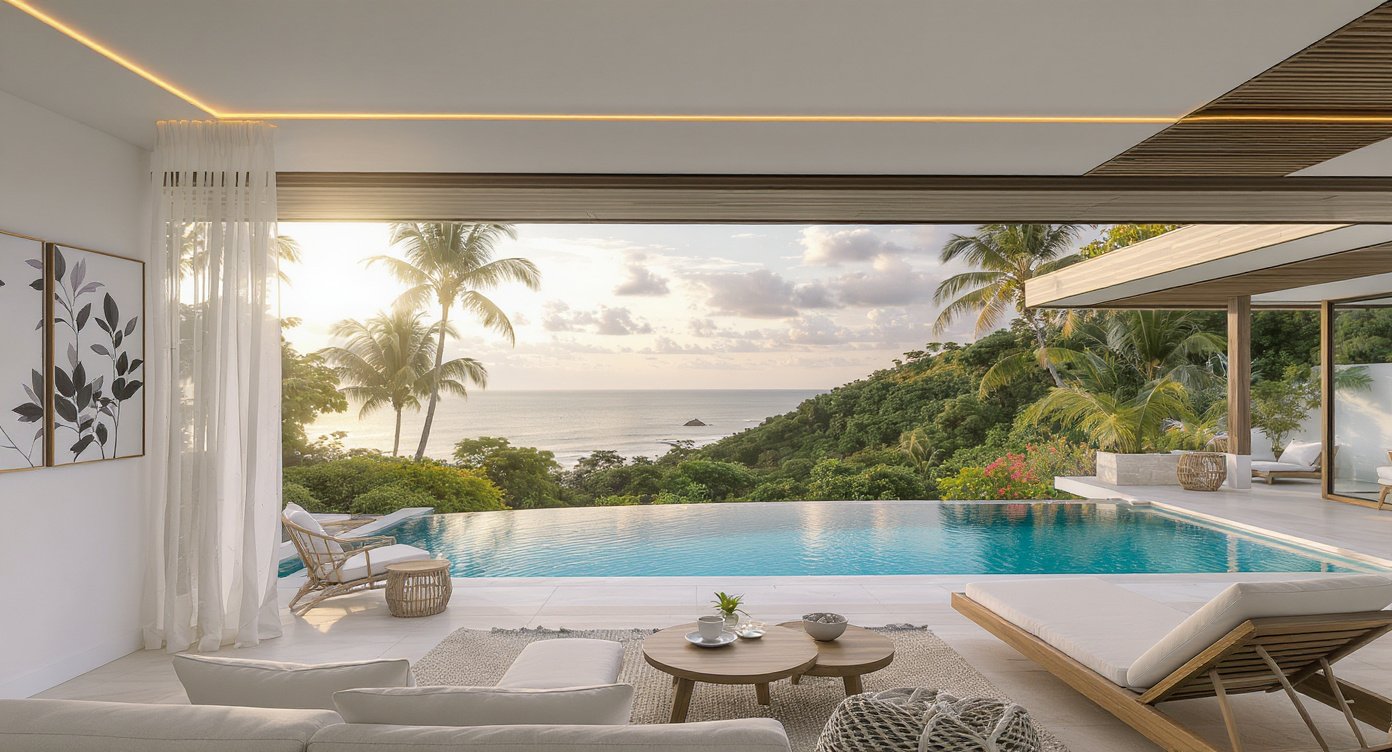 Luxury villa with infinity pool overlooking Lombok coastline – property investment returns 2026