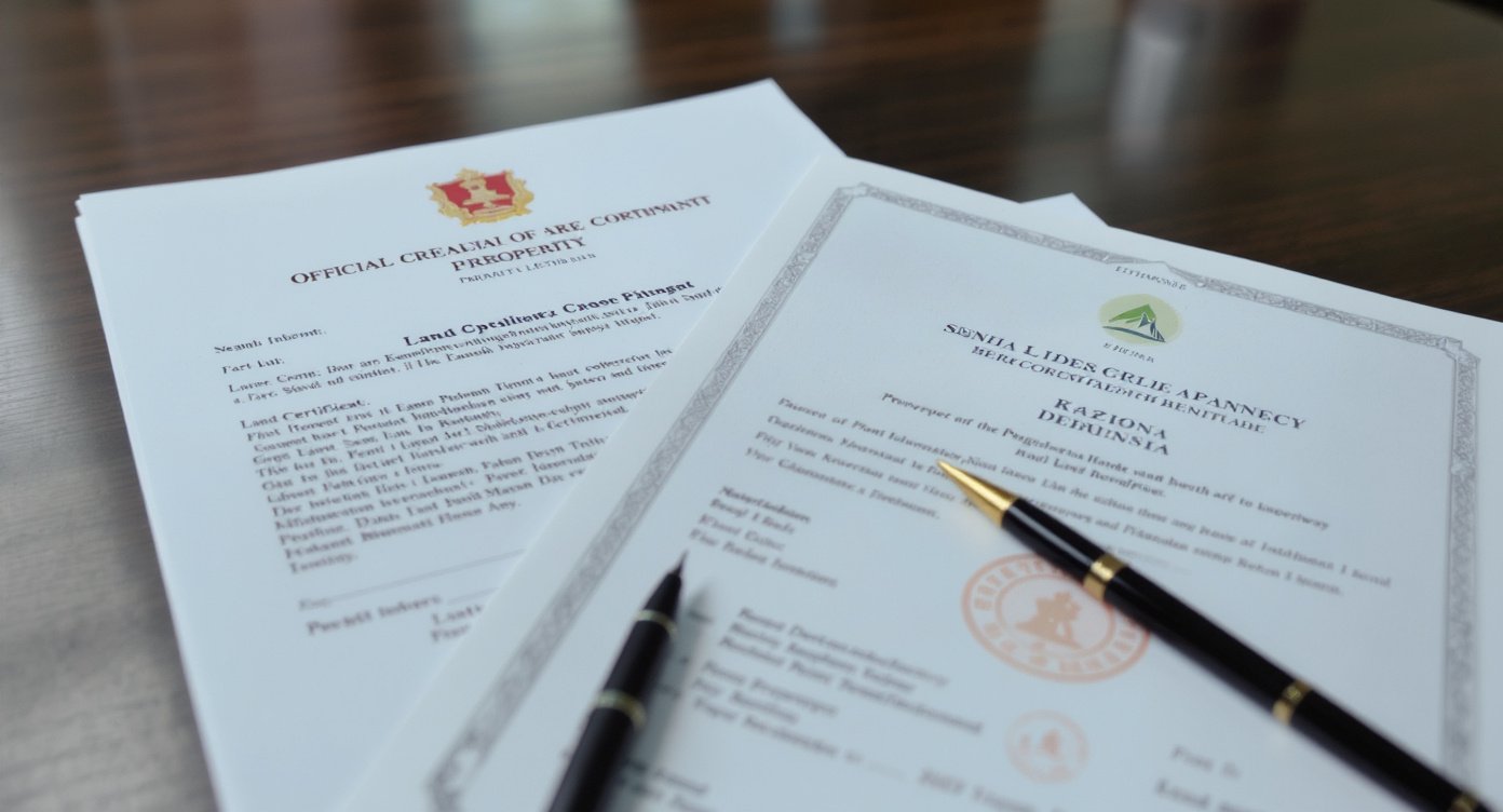 Indonesian property documents and land certificate on a wooden desk for foreigner property purchase in Lombok