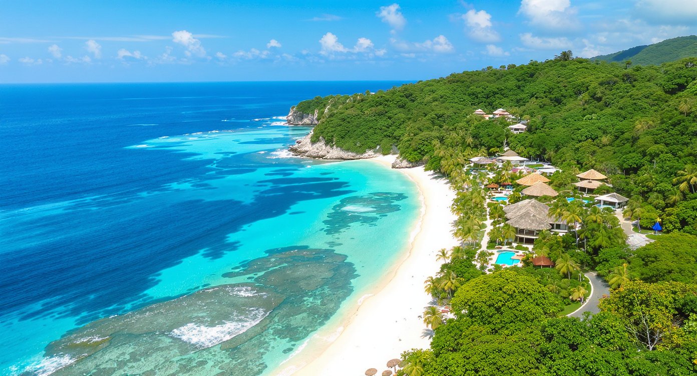 Aerial view of Kuta Lombok beachfront villa resort complex showing high-yield rental properties