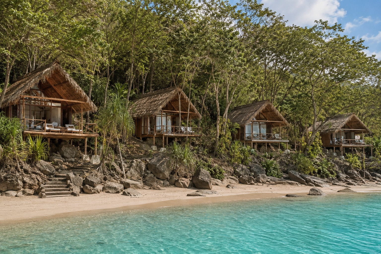 Concept rendering: four beachside bungalows at Sekotong